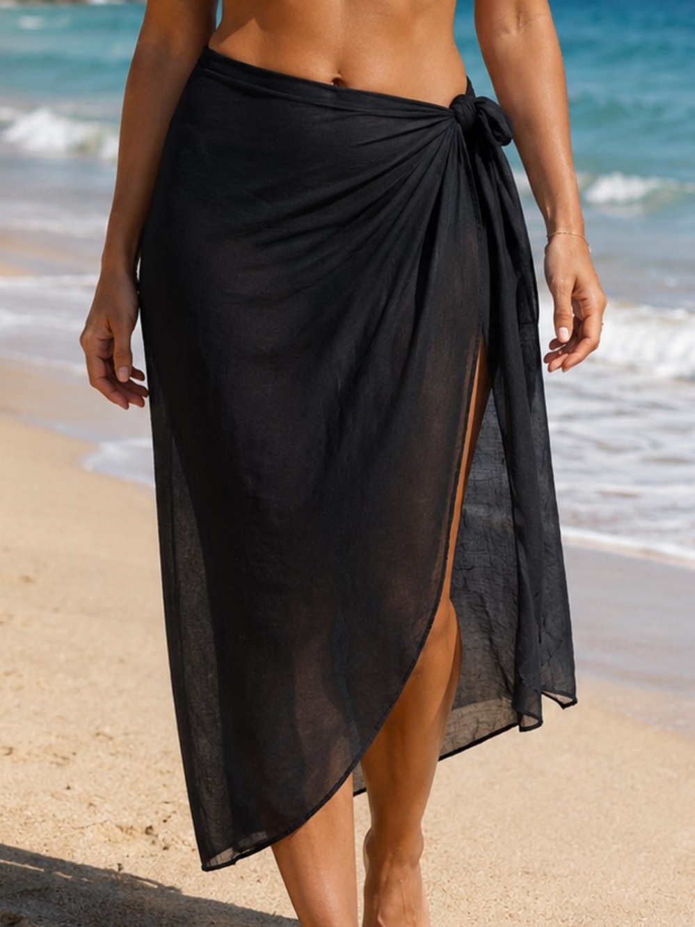 Lands' End Black Wrap Sarong Swim Cover-Up